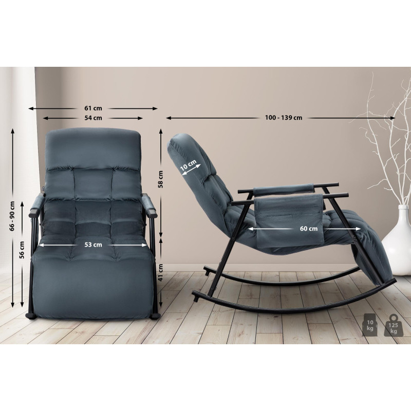 Poltrona de baloiço em veludo Cathy cinzento escuro